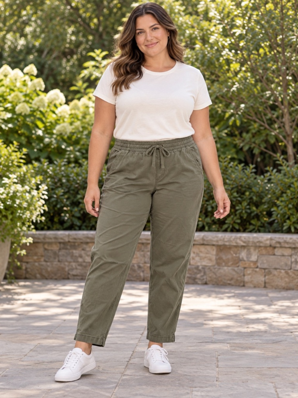 L.L.Bean Favorite Fit Olive Drawstring Ankle Pants Size 16 Regular